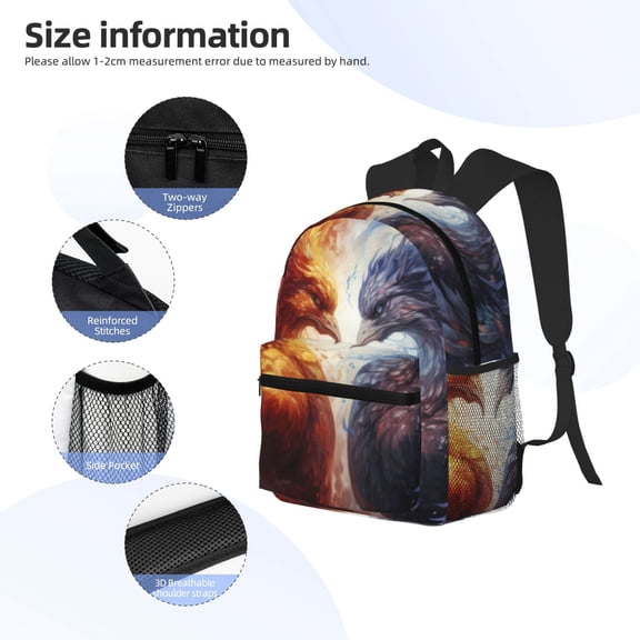 Gukieu Red And White Fire Bird Print Backpack, Waterproof Backpack with Adjustable Shoulder Straps, Suitable for Campus, Business, Travel, Unisex