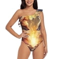 thumbnail image 1 of Gukieu Red And White Flame Fox Print One-shoulder Ruffled One-piece Swimsuit with Removable Chest Pads and Tummy-control Swimsuit for Women-X-Large, 1 of 6
