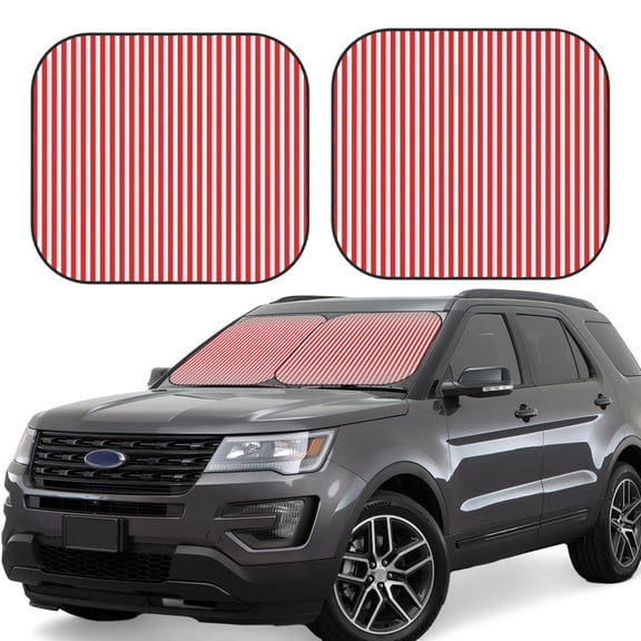Gukieu Red And White Stripes Print Car Windshield Sun Visor, Foldable Anti-UV Car Sun Visor Suitable for Vans, Trucks Car Accessories-Small