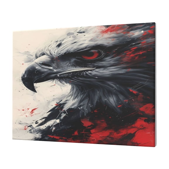 Gukieu Red Black Ink Style Bald Eagle Print Horizontal Canvas Decorative Painting 12x16 Inch Shrinkage Resistant Frame Hanging Home Wall Art Decor
