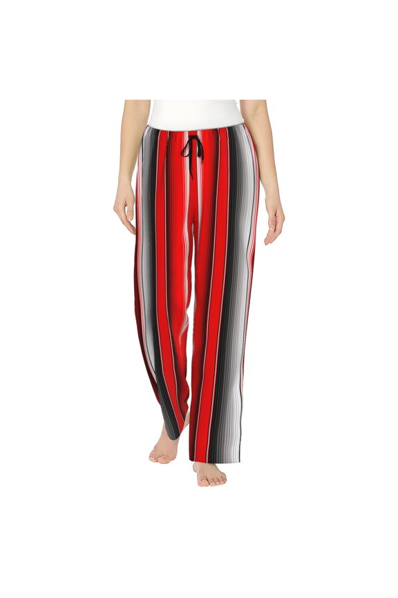 Red Black and White Serape Blanket Stripes Print Women's Home Trousers, with Pockets and Drawstring Pajamas, Home Pajamas, Sleepwear-XX-Large