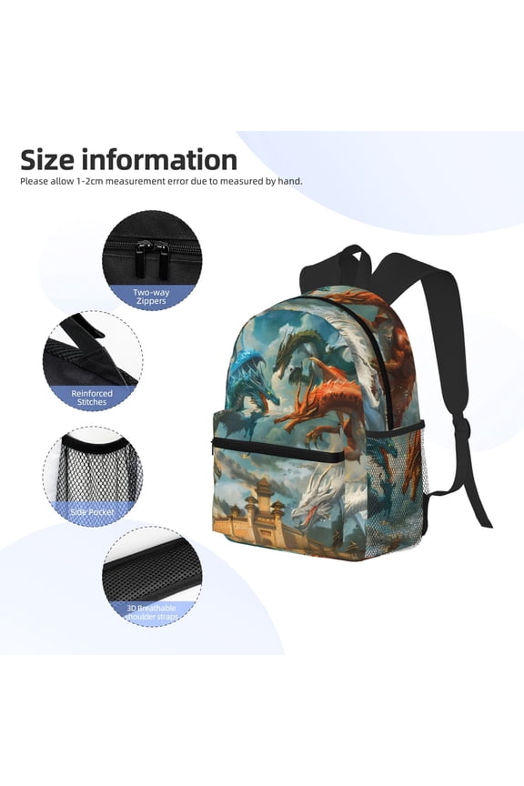Red Blue Dragon Battle Epic Print Backpack, Waterproof Backpack with Adjustable Shoulder Straps, Suitable for Campus, Business, Travel, Unisex