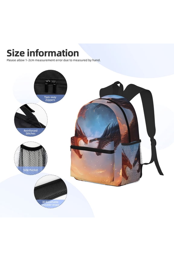 Red And Blue Fire Cloud Dragon Print Backpack, Waterproof Backpack with Adjustable Shoulder Straps, Suitable for Campus, Business, Travel, Unisex