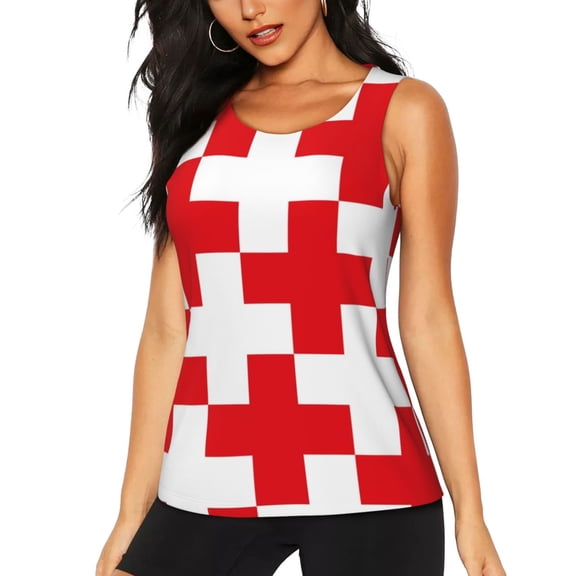 Gukieu Red Cross 1 Print Women's Quick-drying Fitness Vest, Round Neck Sleeveless Fitness T-shirt, Suitable for Yoga, Sports-Medium