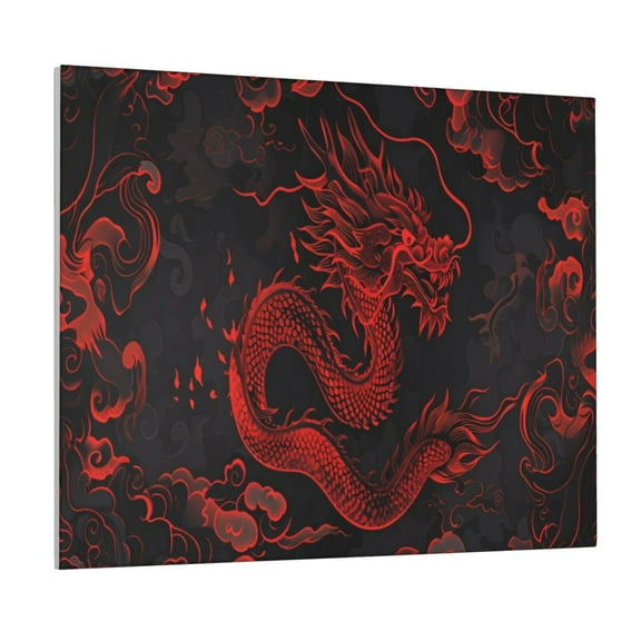 Gukieu Red Dragon On Black Print Canvas Decorative Hanging Painting, Waterproof Art Wall Decoration with Frame, Suitable for Living Room, Bedroom