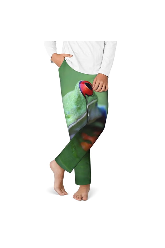 Red-Eyed Tree Frog-1 Print Youth Home Trousers, Elastic Waistband with Pockets for Home and Outing, Suitable for Children Aged 5-16-Large