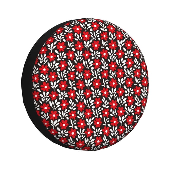 Gukieu Red Floral Print Car Tire Cover, Adjustable Waterproof and Dustproof Tire Protection Cover, Suitable for SUV, Truck, Van-16 inch