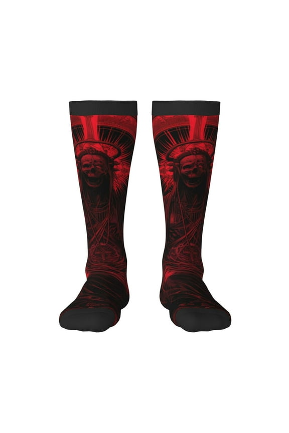 Red Gothic Skeleton Throne Print Contrast Color Stockings, Elastic Sports Socks Warm Socks Clothing Accessories, Adult Unisex