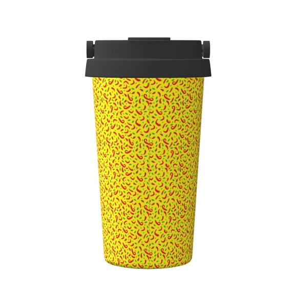 Gukieu Red Hot Chilly Print Insulated Coffee Cup, Portable Stainless Steel Vacuum Cup with Lid, Unisex, Suitable for Office, Cafe, Car