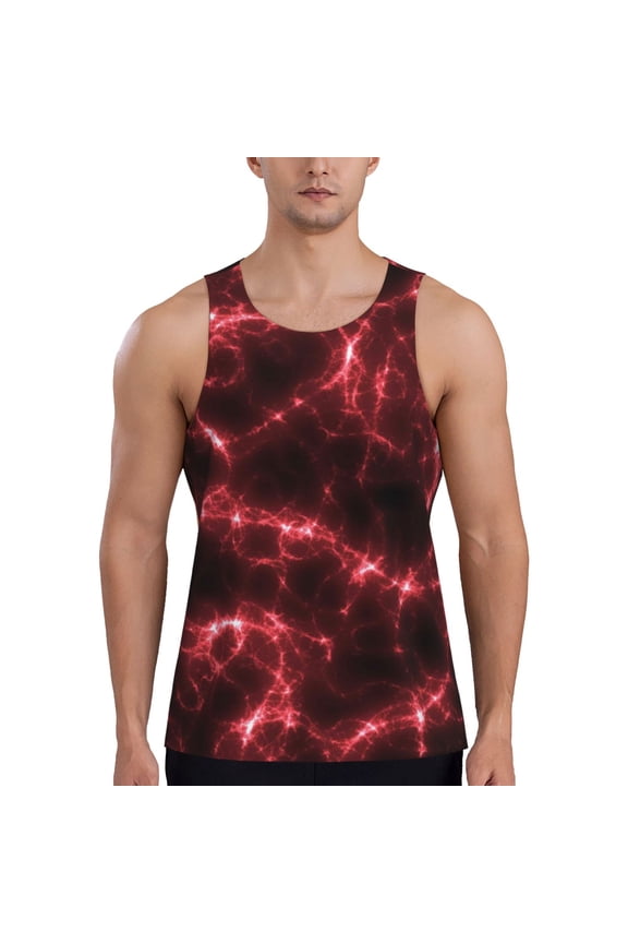 Red Line Print Men's Quick Dry Fitness Vest, Round Neck Sleeveless Fitness Bodybuilding Top-Medium