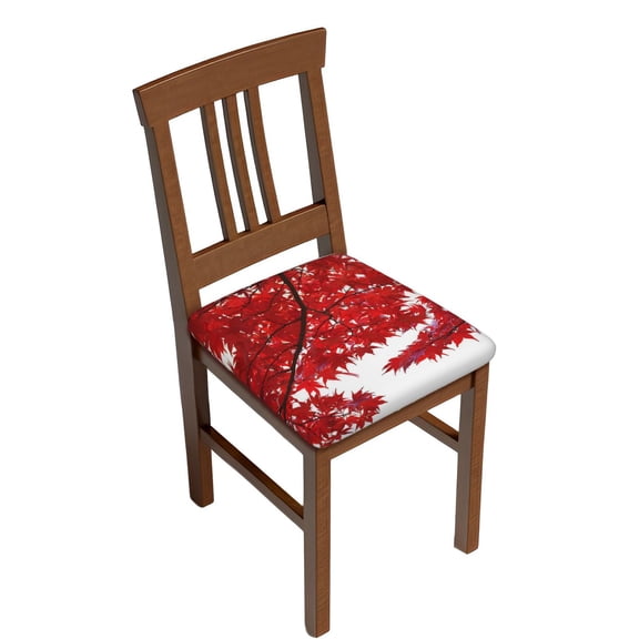 Gukieu Red Maple Leaf Print Square Cushion Cover, Elastic Strap Chair Protector, Suitable for Family Restaurant, Hotel Banquet Decorations-Six Piece