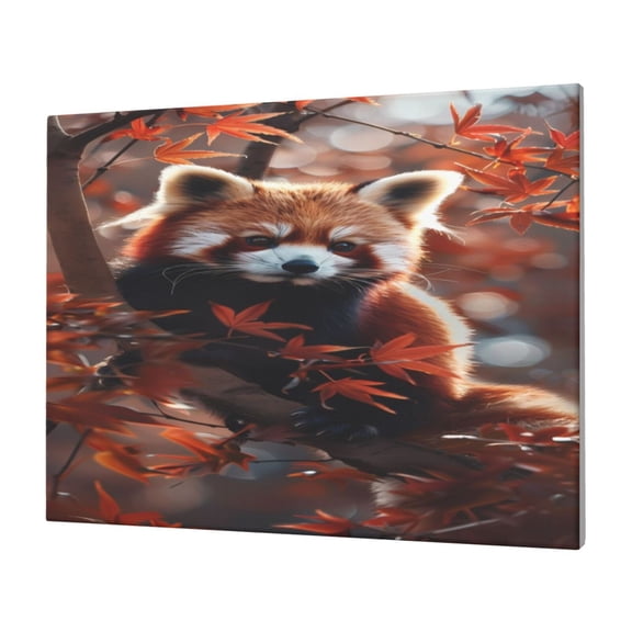 Gukieu Red Panda Autumn Branches Print Horizontal Canvas Decorative Painting 12x16 Inch Shrinkage Resistant Frame Hanging Home Wall Art Decor