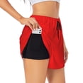 thumbnail image 1 of Gukieu Red Print Women's Sports Shorts with Drawstring Elastic Waistband for Running, Yoga, Fitness-Medium, 1 of 7