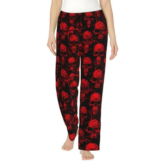 Gukieu Red Skulls Print Women's Home Trousers, with Pockets and Drawstring Pajamas, Home Pajamas, Sleepwear-XX-Large