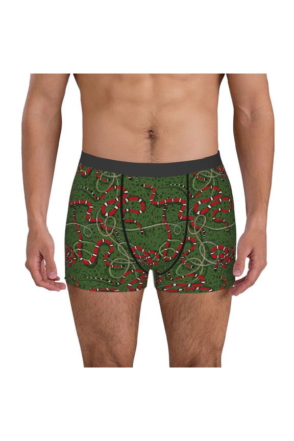 Red Snake Print Men's Boxer Briefs, High Elastic Moisture Wicking Boxer Briefs Underwear-Small