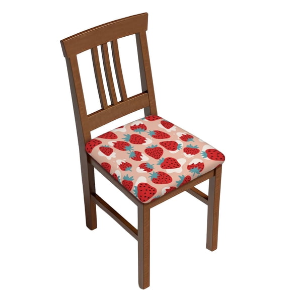 Gukieu Red Strawberry Print Square Cushion Cover, Elastic Strap Chair Protector, Suitable for Family Restaurant, Hotel Banquet Decorations-Two Pieces