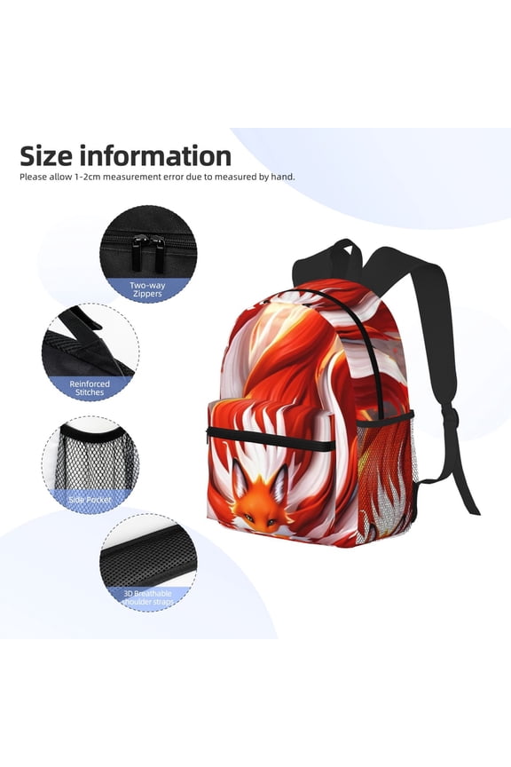 Red Sun Flame Fox Print Backpack, Waterproof Backpack with Adjustable Shoulder Straps, Suitable for Campus, Business, Travel, Unisex