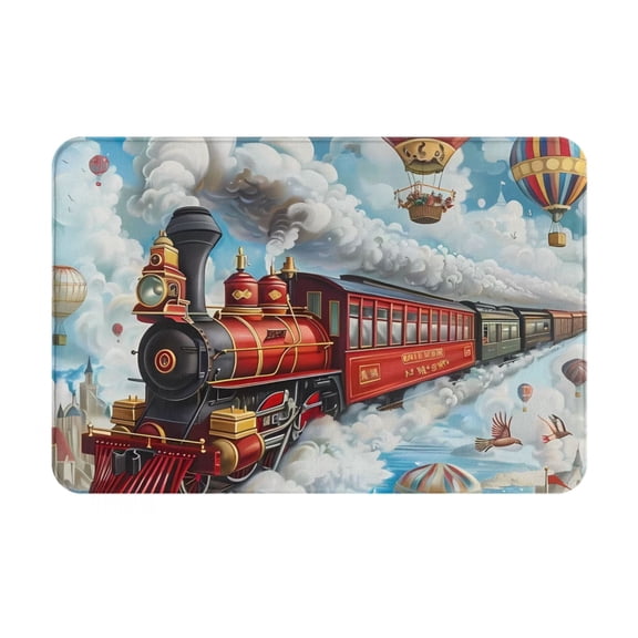 Gukieu Red Train Hot Air Balloon Print Dust-proof Floor Mats, Water-absorbent and Non-slip Flannel Door Mats 16x24in, Home Decoration Suitable for Kitchen, Bathroom, Garage