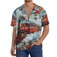 thumbnail image 1 of Gukieu Red Train Hot Air Balloon Print Men's Short-sleeved Shirts, Button-down Pocket Shirts, T-shirts, Beach Vacation Travel Summer Clothing-Small, 1 of 5