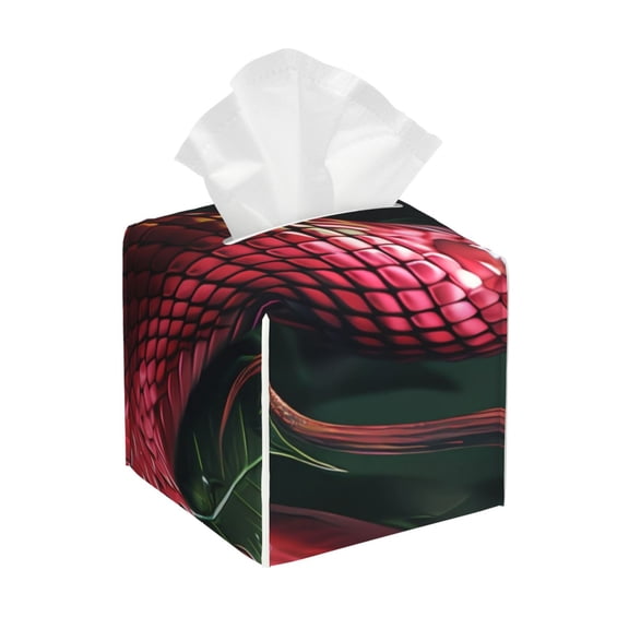 Gukieu Red Viper Jungle Intensity Print Leather Tissue Box, PVC Waterproof Velcro Opening and Closing Square Tissue Box Holder, Suitable for Home and Office Decoration
