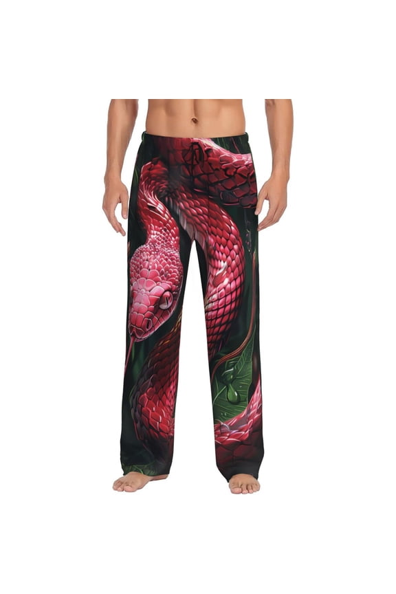 Red Viper Jungle Intensity Print Men's Home Trousers, Elastic Drawstring Home Pajamas Clothing Suitable for Adult Men-Large