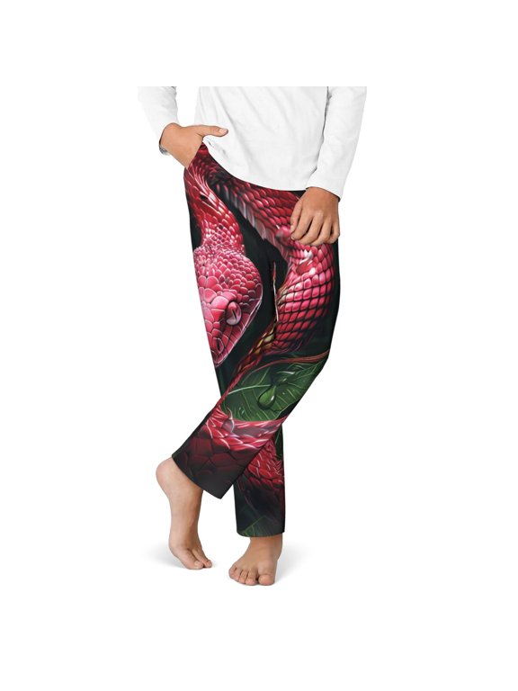 Red Viper Jungle Intensity Print Youth Home Trousers, Elastic Waistband with Pockets for Home and Outing, Suitable for Children Aged 5-16-Large