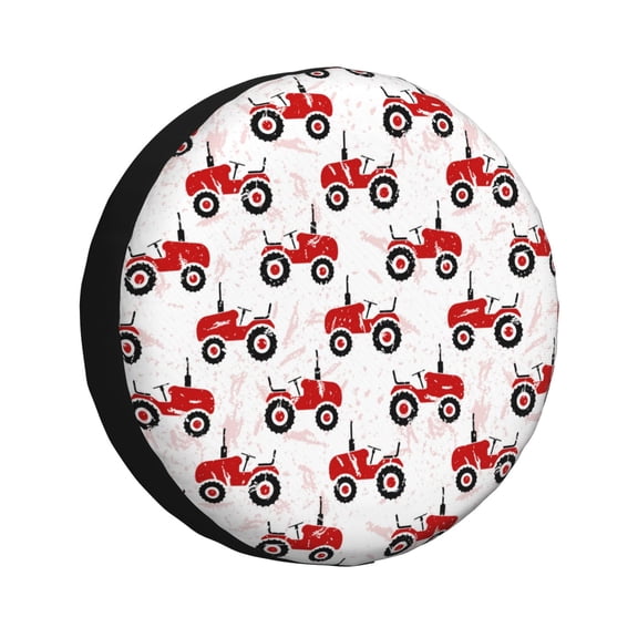 Gukieu Red Wheeled Tractors Print Car Tire Cover, Adjustable Waterproof and Dustproof Tire Protection Cover, Suitable for SUV, Truck, Van-14 inch