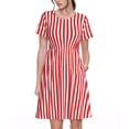 thumbnail image 1 of Gukieu Red And White Stripes Print Women's Short Sleeve Dress, Elastic Waistband A-line with Pockets Summer Dress, Suitable for Daily Leisure, Work, Vacation, 1 of 6