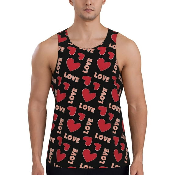 Gukieu Red heart and love Print Men's Quick Dry Fitness Vest, Round Neck Sleeveless Fitness Bodybuilding Top-X-Large