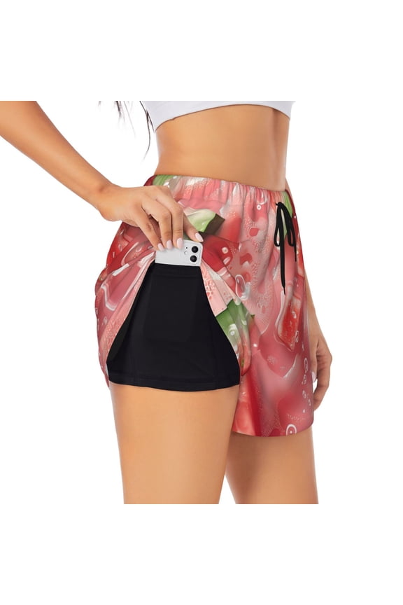 Refreshing Watermelon Slices Print Women's Sports Shorts with Drawstring Elastic Waistband for Running, Yoga, Fitness-Large