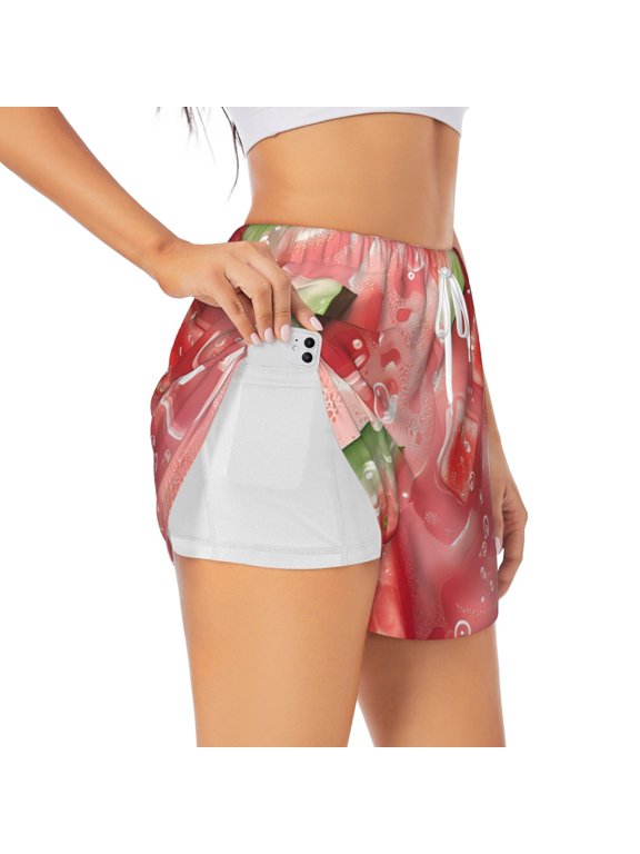 Refreshing Watermelon Slices Print Women's Sports Shorts with Drawstring Elastic Waistband for Running, Yoga, Fitness-X-Large