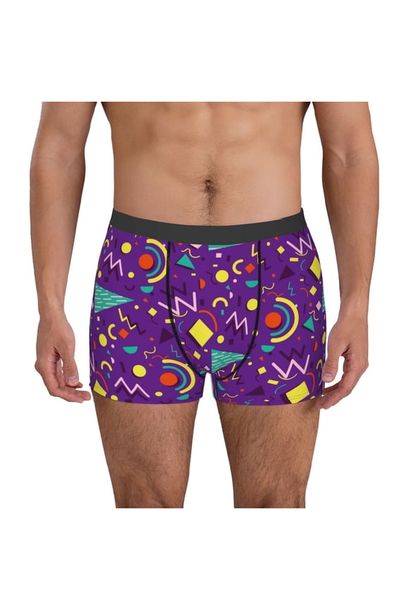 Retro 80s Style Print Men's Boxer Briefs, High Elastic Moisture Wicking Boxer Briefs Underwear-Large