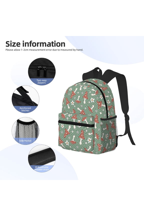 Retro Hippie Groovy Mushroom Print Backpack, Waterproof Backpack with Adjustable Shoulder Straps, Suitable for Campus, Business, Travel, Unisex