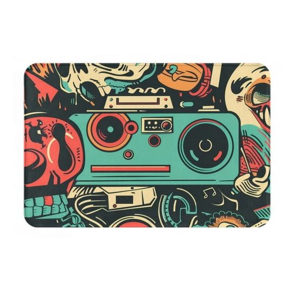 Gukieu Retro Pop Art Collage Print Dust-proof Floor Mats, Water-absorbent and Non-slip Flannel Door Mats 16x24in, Home Decoration Suitable for Kitchen, Bathroom, Garage