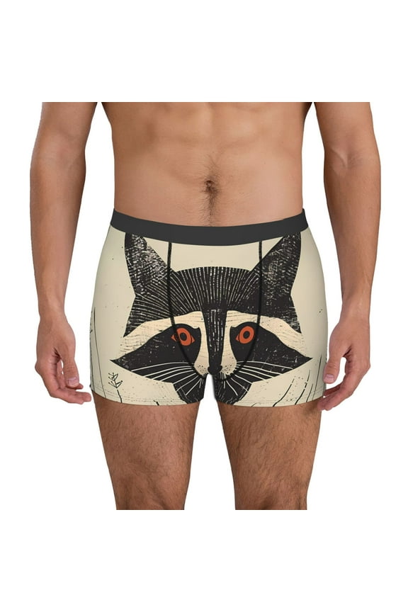 Retro Raccoon Graphic Print Print Men's Boxer Briefs, High Elastic Moisture Wicking Boxer Briefs Underwear-Large