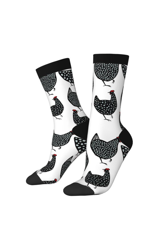Retro Rooster Print Contrast Color Mid-calf Socks, Sweat-wicking Athletic Socks, Unisex Clothing Accessories