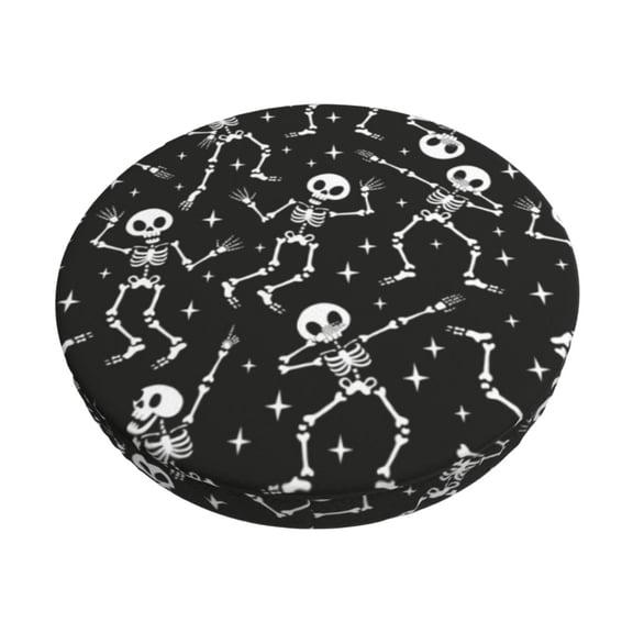Gukieu Retro Skeleton Dancing On Halloween Party Print Round Chair Cover, Dust-proof and Non-slip Bar Chair Protective Cover, Suitable for Bars, Restaurants, Offices-12 inch