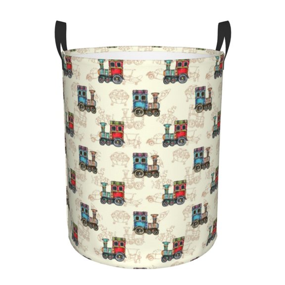 Gukieu Retro Steampunk Vehicle Print Round Dirty Clothes Bag, Waterproof Standing Home Bathroom Storage Basket Car Trunk Storage Bag-Medium