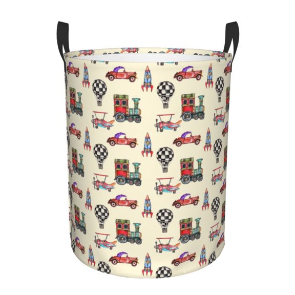 Gukieu Retro Steampunk Vehicle1 Print Round Dirty Clothes Bag, Waterproof Standing Home Bathroom Storage Basket Car Trunk Storage Bag-Medium