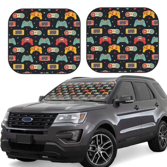 Gukieu Retro Video Game Print Car Windshield Sun Visor, Foldable Anti-UV Car Sun Visor Suitable for Vans, Trucks Car Accessories-Small