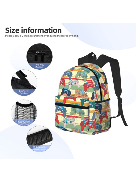 Retro With Joysticks Print Backpack, Waterproof Backpack with Adjustable Shoulder Straps, Suitable for Campus, Business, Travel, Unisex