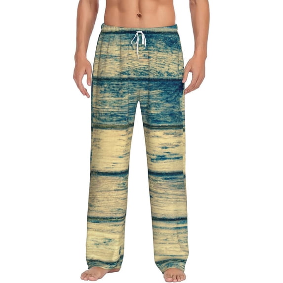 Gukieu Retro Wooden Print Men's Home Trousers, Elastic Drawstring Home Pajamas Clothing Suitable for Adult Men-XX-Large