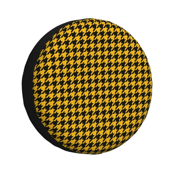 Gukieu Retro Yellow and Black Houndstooth Print Car Tire Cover, Adjustable Waterproof and Dustproof Tire Protection Cover, Suitable for SUV, Truck, Van-15 inch