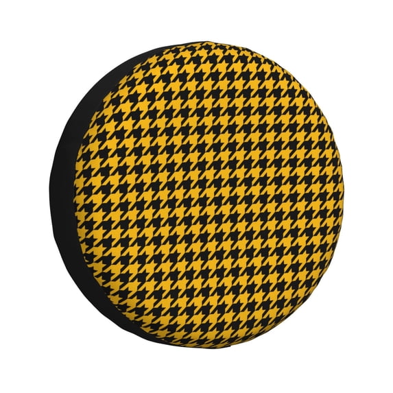 Gukieu Retro Yellow and Black Houndstooth Print Car Tire Cover, Adjustable Waterproof and Dustproof Tire Protection Cover, Suitable for SUV, Truck, Van-17 inch