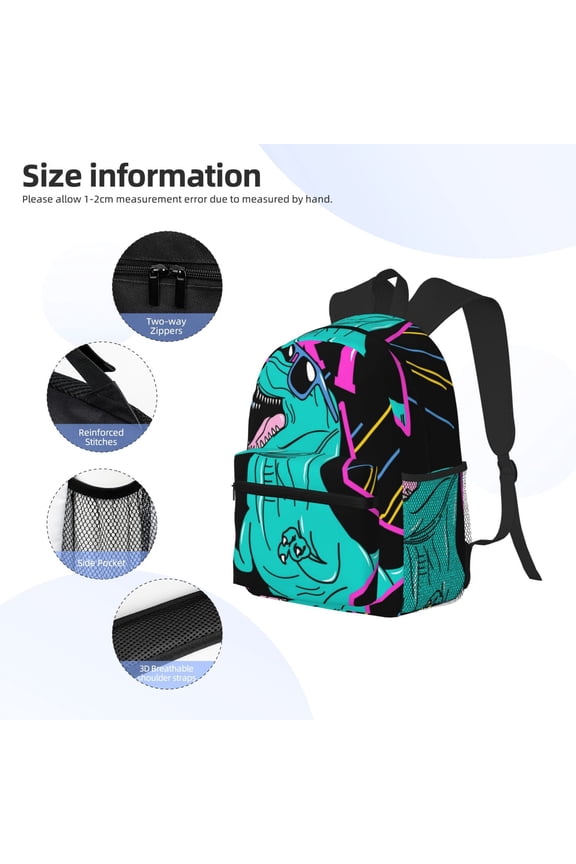 Rex Dinosaur With Sunglasses Print Backpack, Waterproof Backpack with Adjustable Shoulder Straps, Suitable for Campus, Business, Travel, Unisex