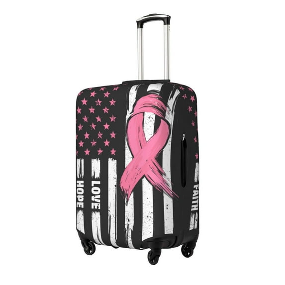 Gukieu Ribbon Breast Cancer Awareness Print Suitcase Protective Cover, Elastic Zipper Buckle Suitcase Protective Cover, Suitable for Travel, Business Trip-Large