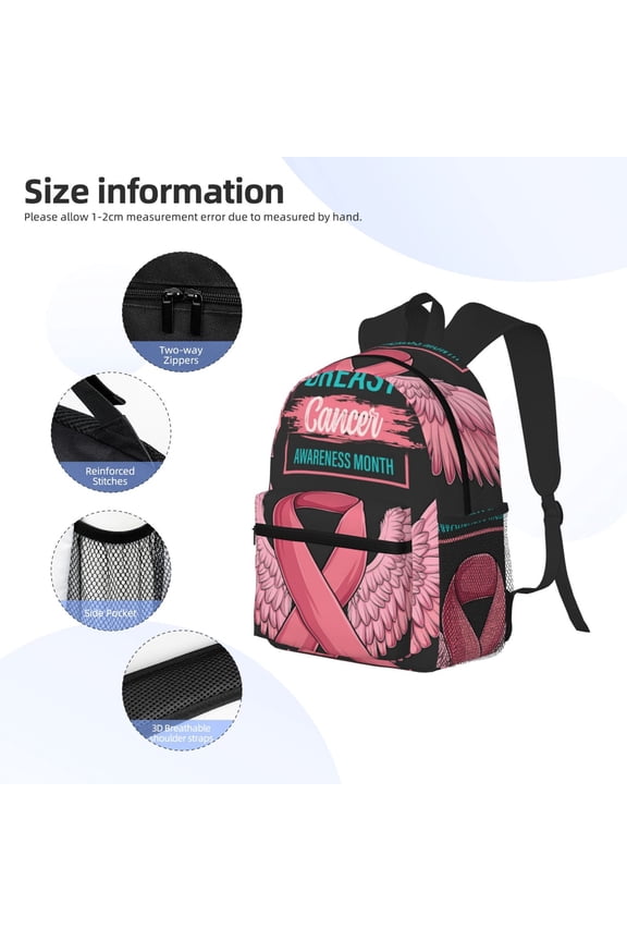 Ribbon With Angel Wings Print Backpack, Waterproof Backpack with Adjustable Shoulder Straps, Suitable for Campus, Business, Travel, Unisex