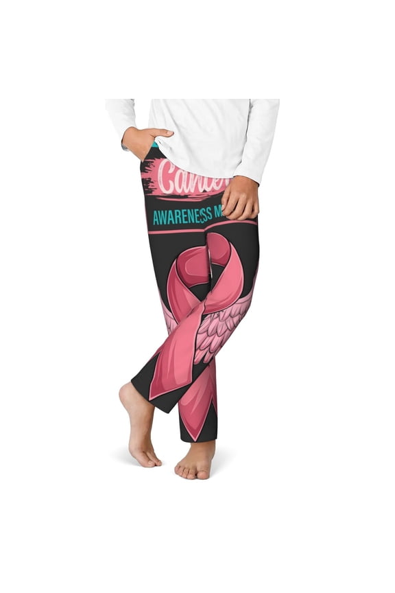 Ribbon With Angel Wings Print Youth Home Trousers, Elastic Waistband with Pockets for Home and Outing, Suitable for Children Aged 5-16-XS(5-6)