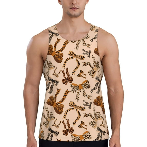 Gukieu Ribbon bows with leopard Print Men's Quick Dry Fitness Vest, Round Neck Sleeveless Fitness Bodybuilding Top-