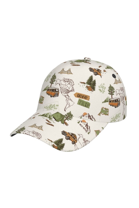 Road Trip Prin Baseball Cap, Adjustable Sweat-wicking Daily,Travel, Sports Cap, Unisex